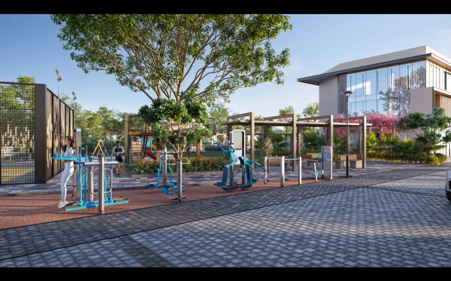 Open-air fitness zone within Sattva Amora