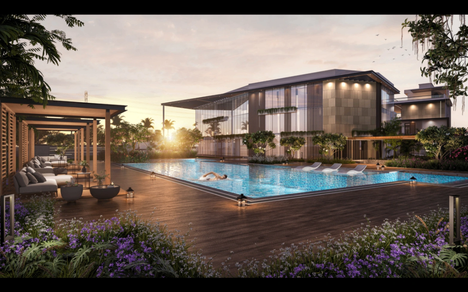Resort-style pool at Sattva Amora clubhouse