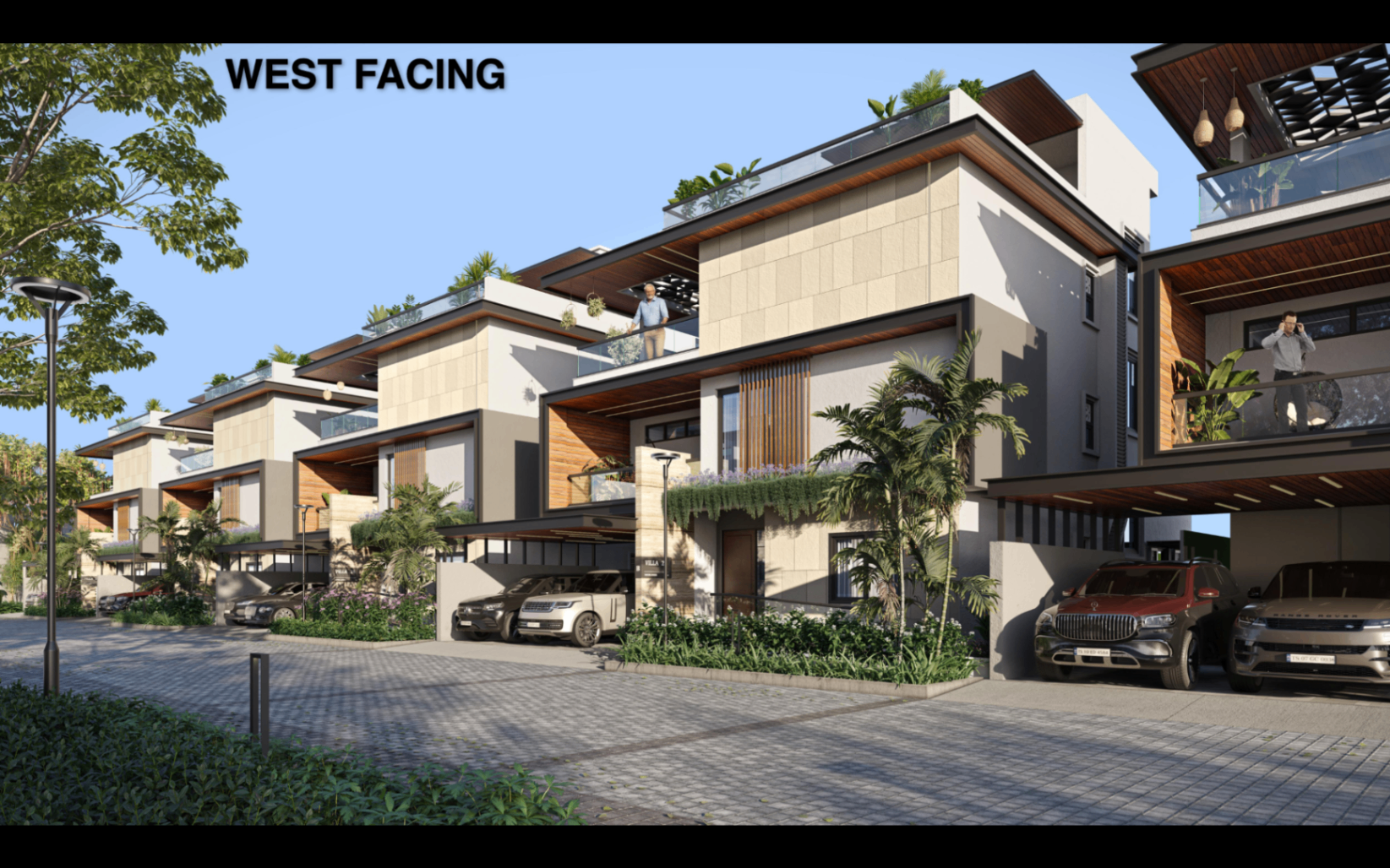 West-facing Satva Amora villas in bright daytime light